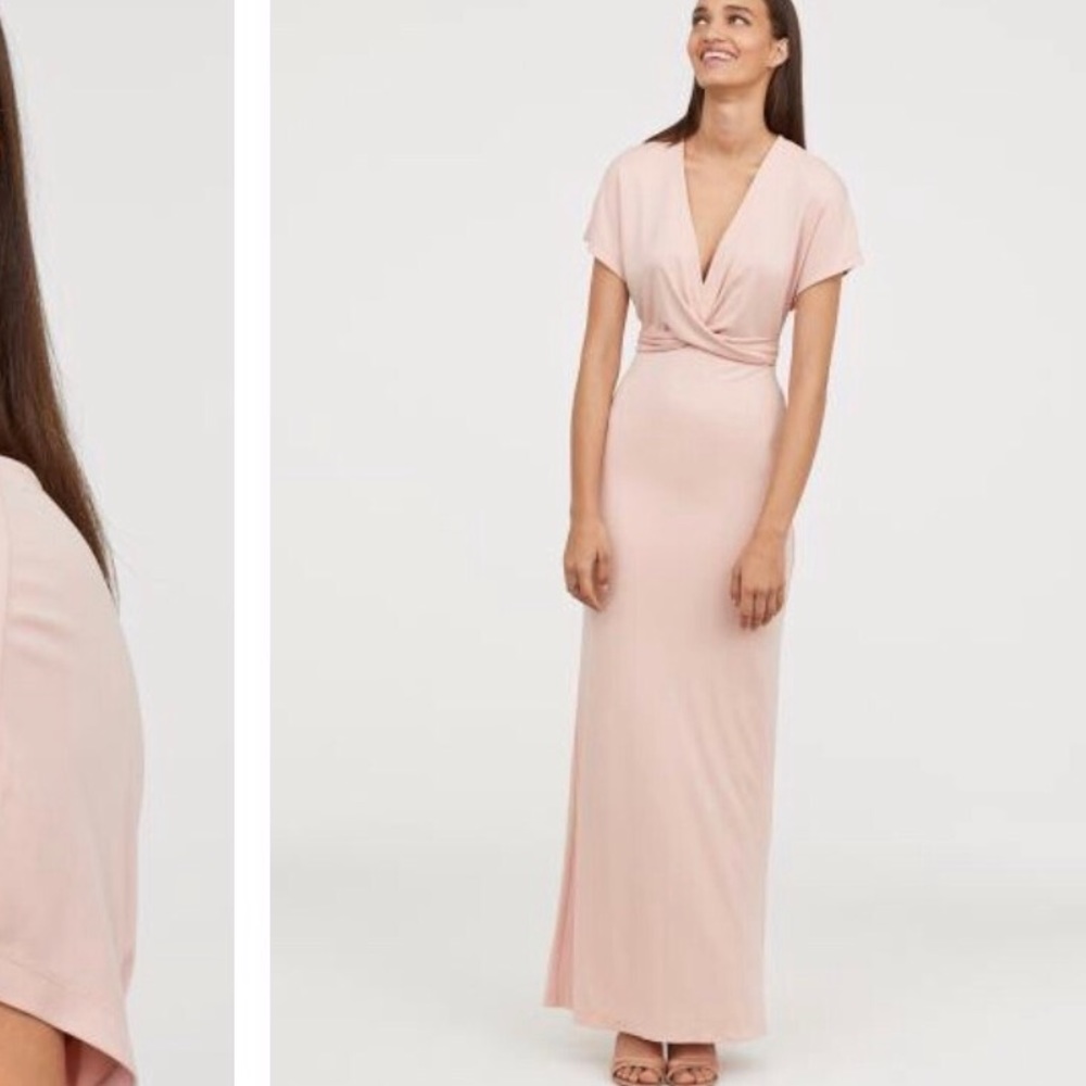 H & M long draped dress in apricot v neck